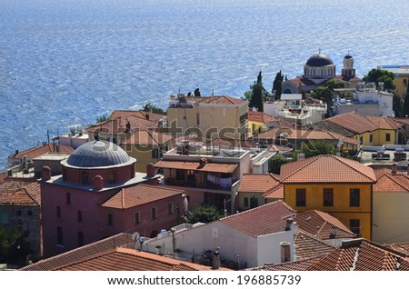 Greece, Kavala, Panagia district with Turkish Mosque and Byzantine Church