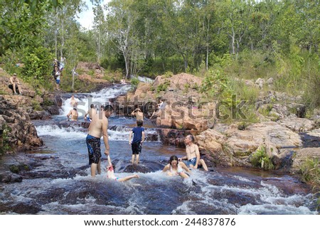 LITCHFIELD NATIONAL PARK, AUSTRALIA - APRIL 26: Unidentified people enjoy a bath in the rock pools of Buley Rockhole on April 26, 2010 in Litchfield park, Northern Territory, Australia