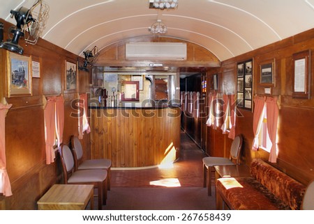 ALICE SPRINGS, AUSTRALIA - MARCH 02: Saloon wagon with bar of the old Ghan railway in Ghan museum, on March 02, 2008 in Alice Springs, Australia