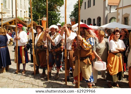 NEUBURG, GERMANY - JULY 3: unknown spectators and actors by ancient city festival on July 03, 2005 in Neuburg on Danube, Bavaria, Germany