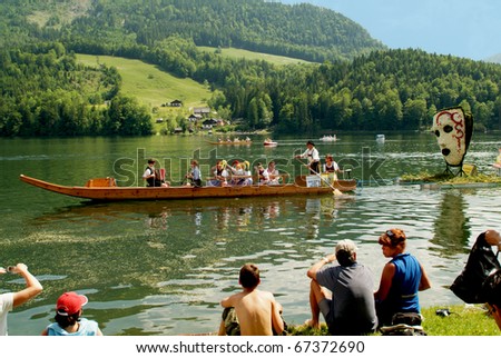 BAD AUSSEE, AUSTRIA - MAY 30: unidentified actors and spectators by Festival of Narcissus on Grundlsee Lake on May 30, 2005 in Bad Aussee in Styria, Austria