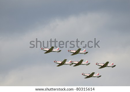 ZELTWEG, AUSTRIA - JULY 01: display of the Croatian Wings of Storm team with Pilatus PC9 aircraft by airshow - airpower11 - on July 01, 2011 in Zeltweg, Austria