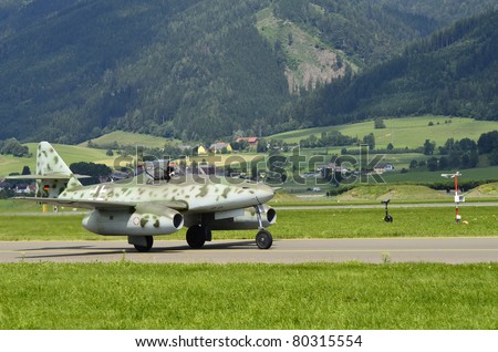 ZELTWEG, AUSTRIA - JULY 01: German World War II jet fighter Messerschmitt ME 262 by airshow - airpower11 - on July 01, 2011 in Zeltweg, Austria