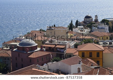 Greece, Kavala, Panagie district with Turkish Mosque and Byzantine Church