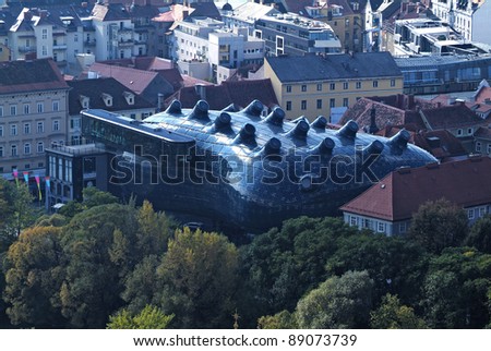 GRAZ, AUSTRIA - OCTOBER 13: Kunsthaus- exhibition building designed from British architects P. Cook and C. Fournier for the European Cultural Capital activities on October 13, 2010 in Graz, Austria
