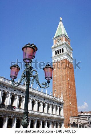 Saint Mark campanile on Saint Mark square in Venice, Italy