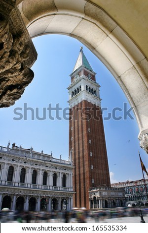 Saint Mark Campanile On Saint Mark Square In Venice, Italy