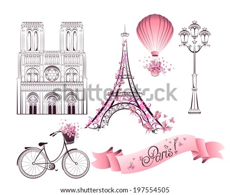 Paris symbols and landmarks Vector set Paris symbols and landmarks Vector set
