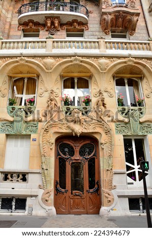 PARIS -August 18,2014: Facade of building at 29 Avenue Rapp by french architect Jules Lavirotte (1901) in Paris, France. In 1903 this house has won an architectural award for the most beautiful facade