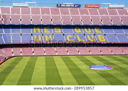 BARCELONA, SPAIN - JUNE 06, 2015: Panoramic view of FC Barcelona, football stadium Camp Nou in Barcelona, Spain. It is the largest stadium in Europe