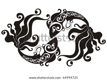 stock photo : tattoo zodiac Pisces. Astrology sign.