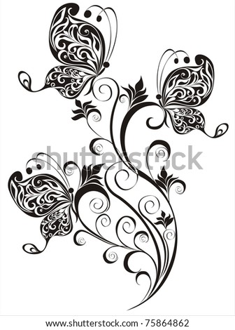 stock vector : vector floral ornament with butterfly, element for stock vector : vector floral ornament with butterfly, element for