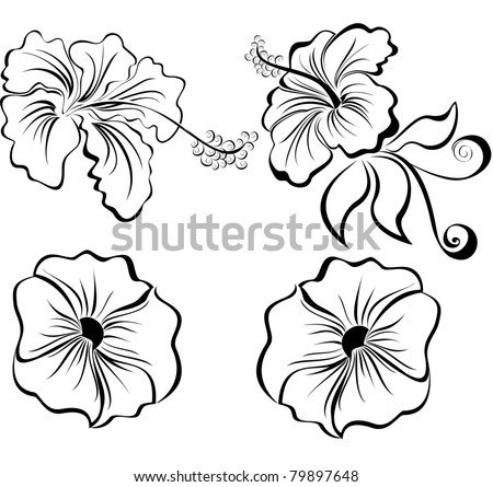 stock vector Vector stylized black and white flowers isolated on white