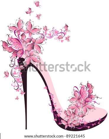 Shoes On A High Heel Decorated With Butterflies Stock Vector ...