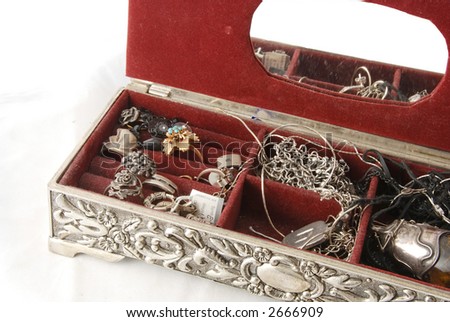 red jewellery boxes. Silver jewellery box. adornment