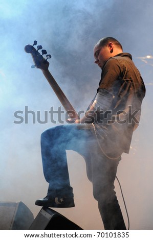 SIEDLCE - JANUARY 29, Radek Pawlik of Upstream performs on stage at CKiS Theatre on January 29, 2011 in Siedlce, Poland