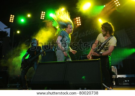 SIEDLCE, POLAND - JUNE 26: Rust performs on stage at Siedlecki Rock Open Air Festival on June 26, 2011 in Siedlce, Poland