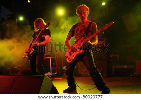 SIEDLCE, POLAND - JUNE 26: Plum performs on stage at Siedlecki Rock Open Air Festival on June 26, 2011 in Siedlce, Poland