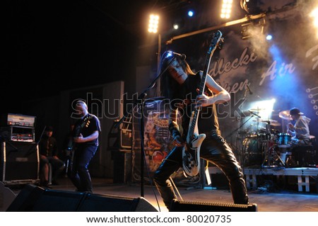 SIEDLCE, POLAND - JUNE 26:Acid Drinkers perform on stage at Siedlecki Rock Open Air Festival on June 26, 2011 in Siedlce, Poland