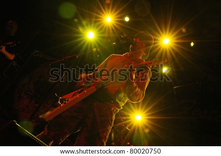 SIEDLCE, POLAND - JUNE 26: Mangood of Acid Drinkers performs on stage at Siedlecki Rock Open Air Festival on June 26, 2011 in Siedlce, Poland