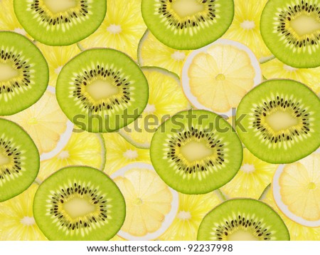 Fruity background composed of limes, grapefruit and kiwi