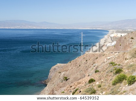 View from Cabo De Gata towards Almeria City, Andalusia, Spain