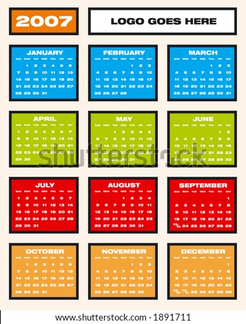 2007 Colorful Calendar (in vector format, can be scaled to any size)