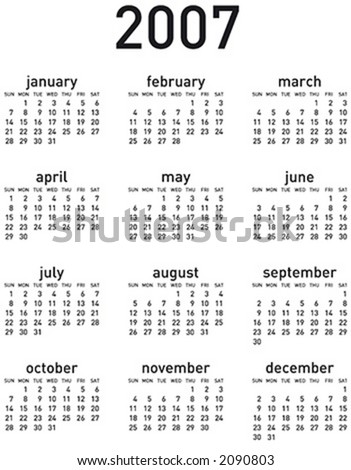 Simple 2007 calendar. Vertical layout. Vector format, can be scaled to any size (type is both as fonts and as curves for maximum customization)