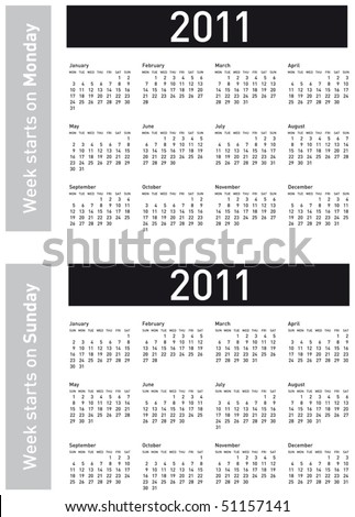 stock vector : Simple Calendar for 2011. Both versions: week starting on 