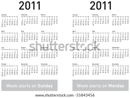 stock vector : Simple Calendar for 2011. Both versions: week starting on 