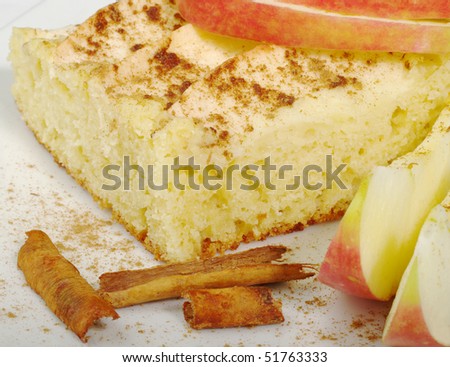 Apple cake on plate with cinnamon and apple slices (Selective Focus)