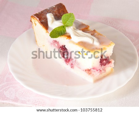 piece of cheese pudding with berries