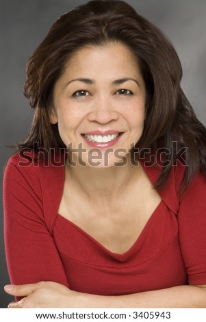 stock photo attractive mature asian woman beautiful hair and smile 