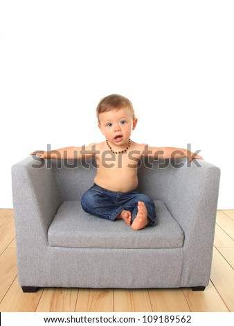 Sofa Chair on Adorable Ten Month Old Baby Boy On A Sofa Chair  Stock Photo 109189562