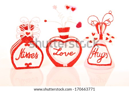Kisses, love and hugs. Valentines day decor.