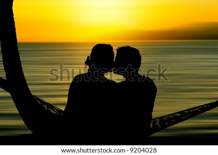kissing couple silhouette. stock photo : Kissing couple