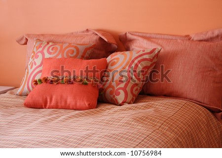 Beautiful Bedroom In Citrus Colors Stock Photo 10756984