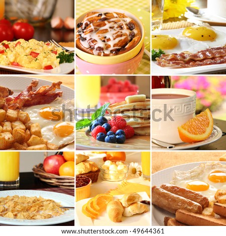 Collage of beautiful breakfast images.