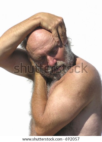 stock photo old man nude massaging himself