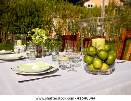 Nice outdoor table setting on the backyard on a summer day