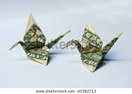 origami crane from a money note