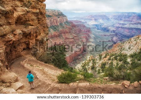 young girl on Kaibab trail, south rim, Grand Canyon national park, arizona