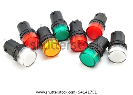 colorful signaling devices for electronic devices shown on   white background
