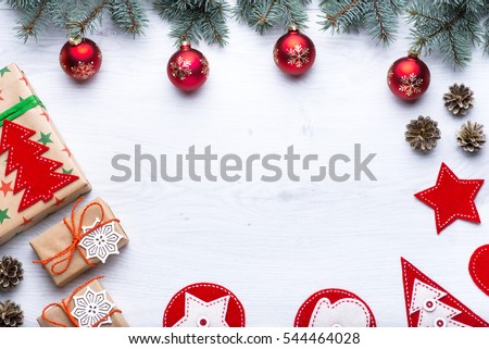Beautiful celebratory Christmas background. New Year\'s holidays. Christmas holidays. Beautiful Christmas decorations on the wooden background