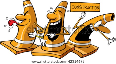 Three Vector Cartoon Construction Cones. All Are On Separate Layers