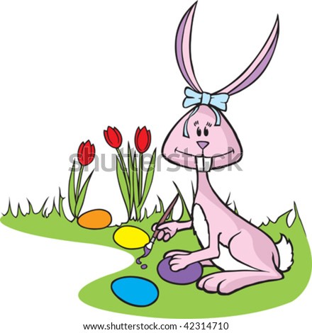 cartoon easter bunnies and eggs. stock vector : Cartoon Easter