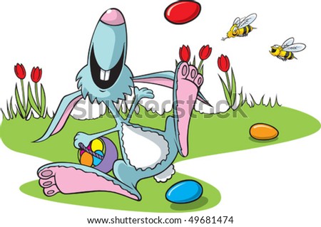 cartoon easter bunnies and eggs. stock vector : Cartoon Easter Bunny with bees. Vector files available. Bunny, bees