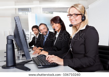 Group of young business customer service people