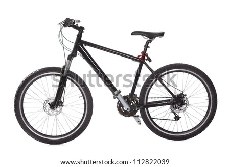 Studio shot of black mountain bike isolated on white