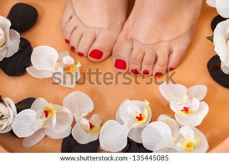 Close-up Of Female Feet Getting Spa Aroma Therapy